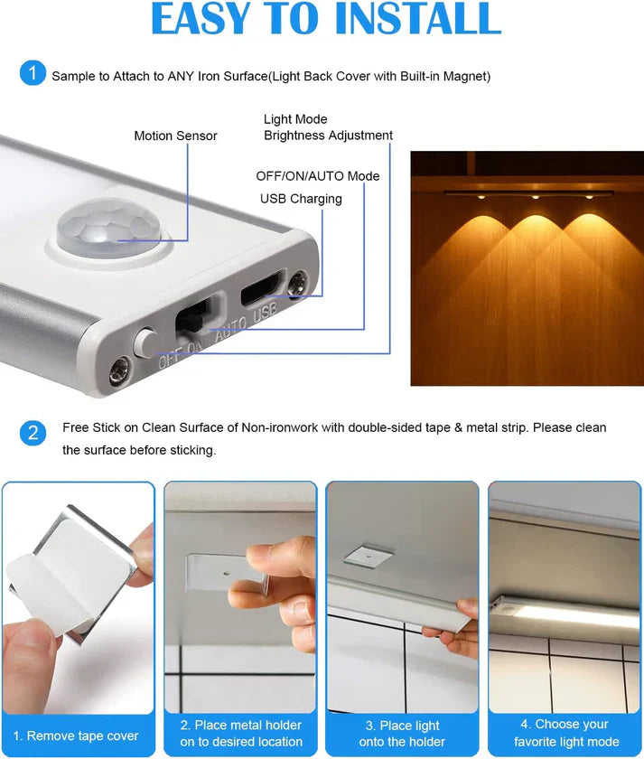 Motion Sensor Strip Light: Wireless LED for Cabinets & Under-Bed Lighting.