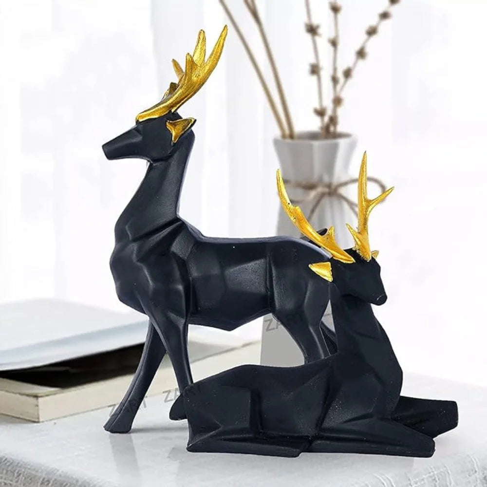 Black & Golden Antler Elegance: Modern Deer Décor for a Stylish Home