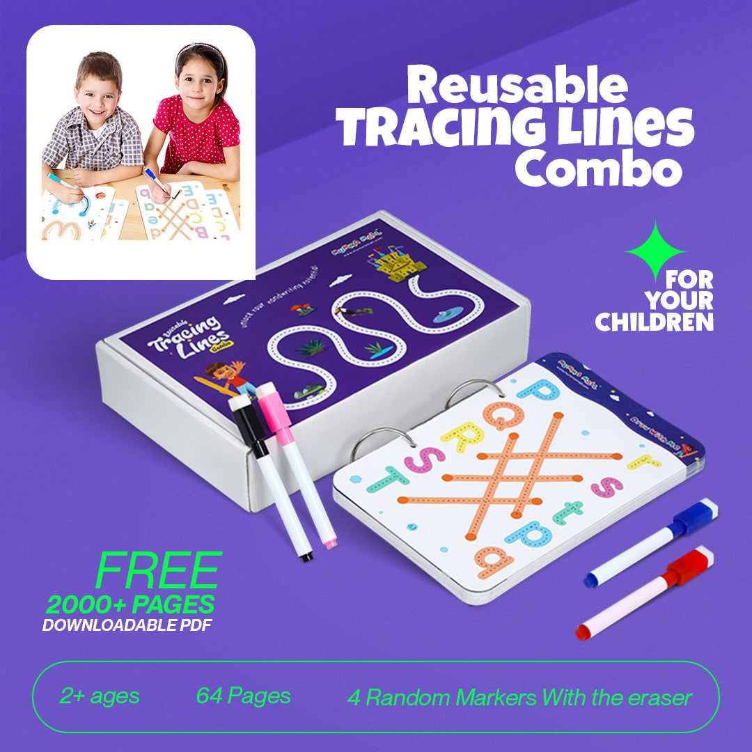 64 Pages Reusable Tracing Line book to improve HAND WRITING For 2+ Years kids + FREE 1 Magic Warm (FREE Learning 2000+ pages PDF worksheet for kids📚 )